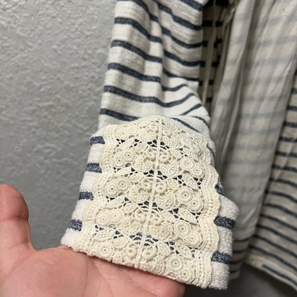 Anthropologie Saturday Sunday Striped Lace Detail Sweater with hoodie - Picture 4 of 7
